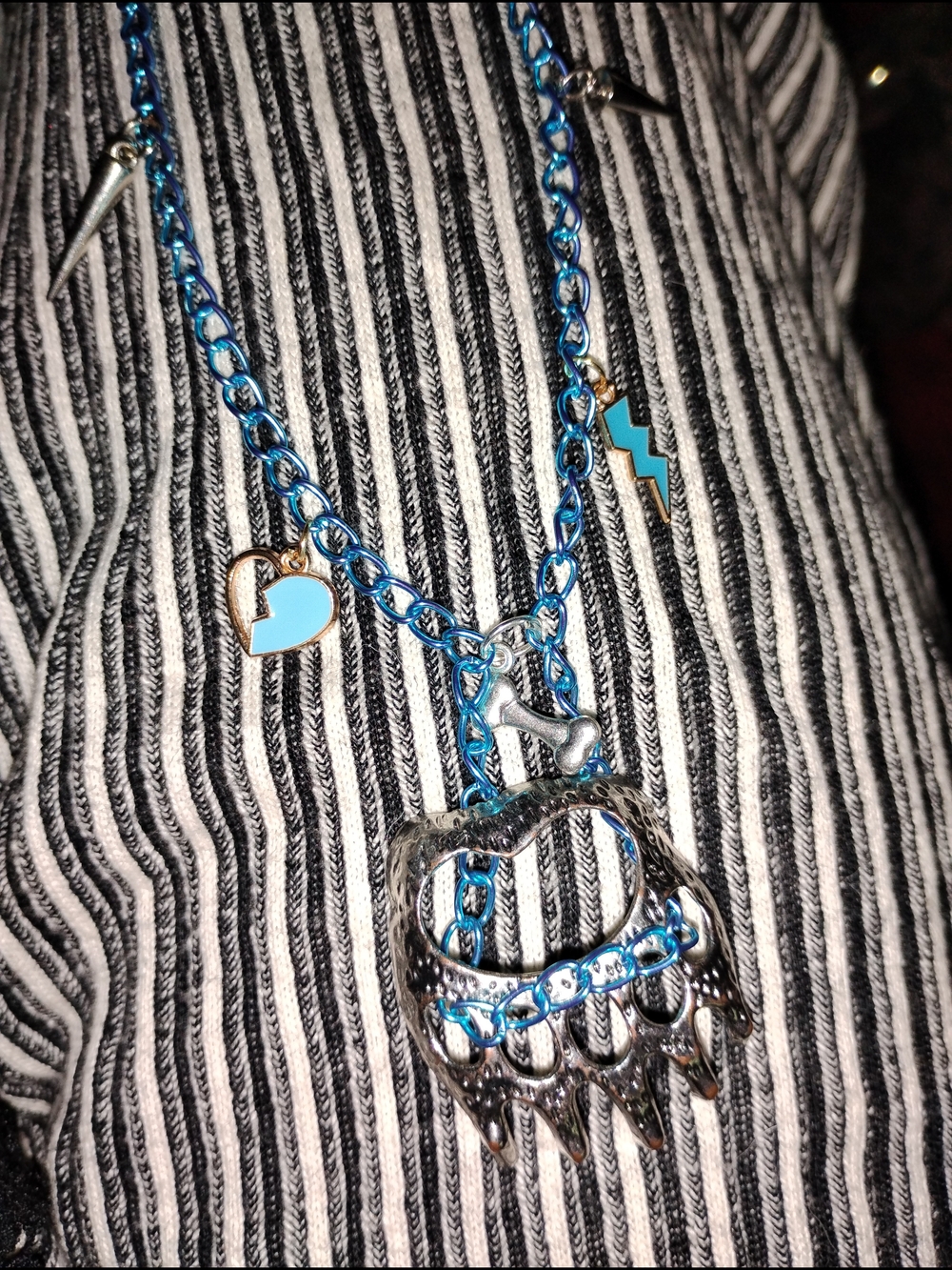 Blue Charm Chain Necklace with Paw and Heart Charms